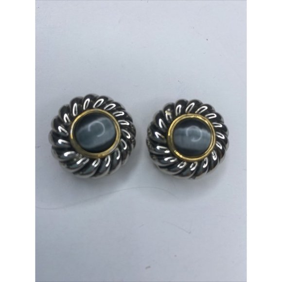 Silver Gold Tone Clip On Earrings 1" Statement Oval Button Vintage 80's - Picture 1 of 6